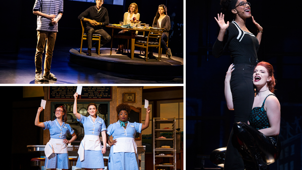 Scenes from Dear Evan Hansen, Waitress and Rent.