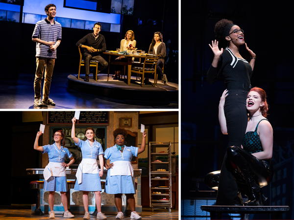 Scenes from Dear Evan Hansen, Waitress and Rent.